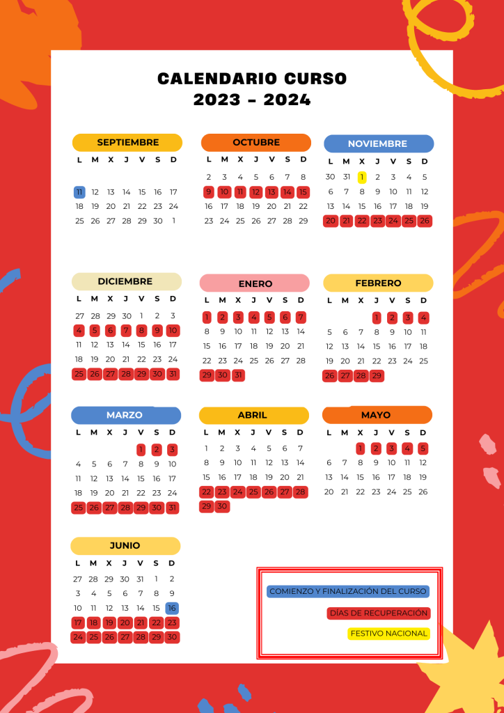 Calendario escuela Pádel Acción 2023-24